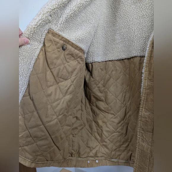 Vintage GAP Men's Icon Y2K Tan Corduroy Jacket with Sherpa Lining L Oversized